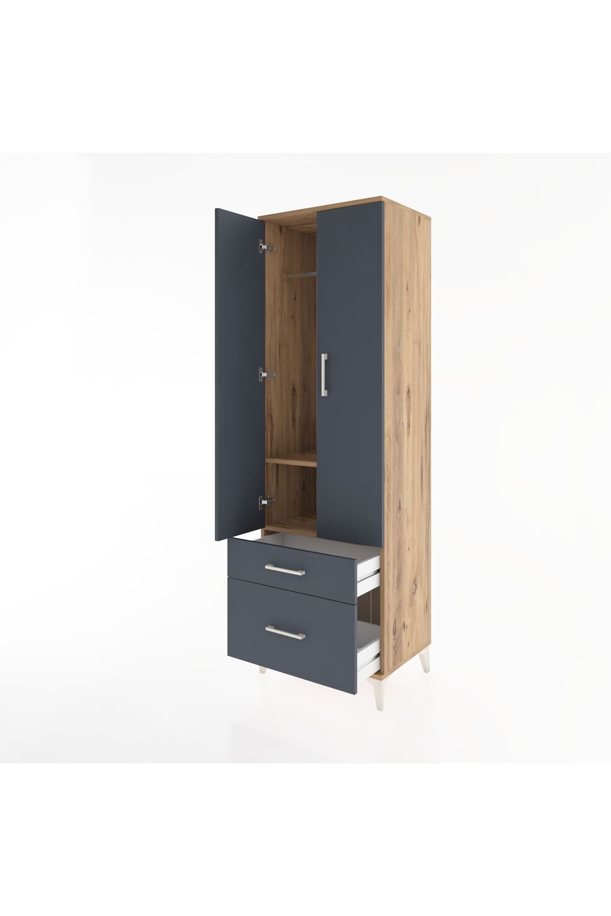 Hyperion Dolap 2 Raflı 2 Çekmeceli Tek Askılı 60x44x195 Çam-Antrasit