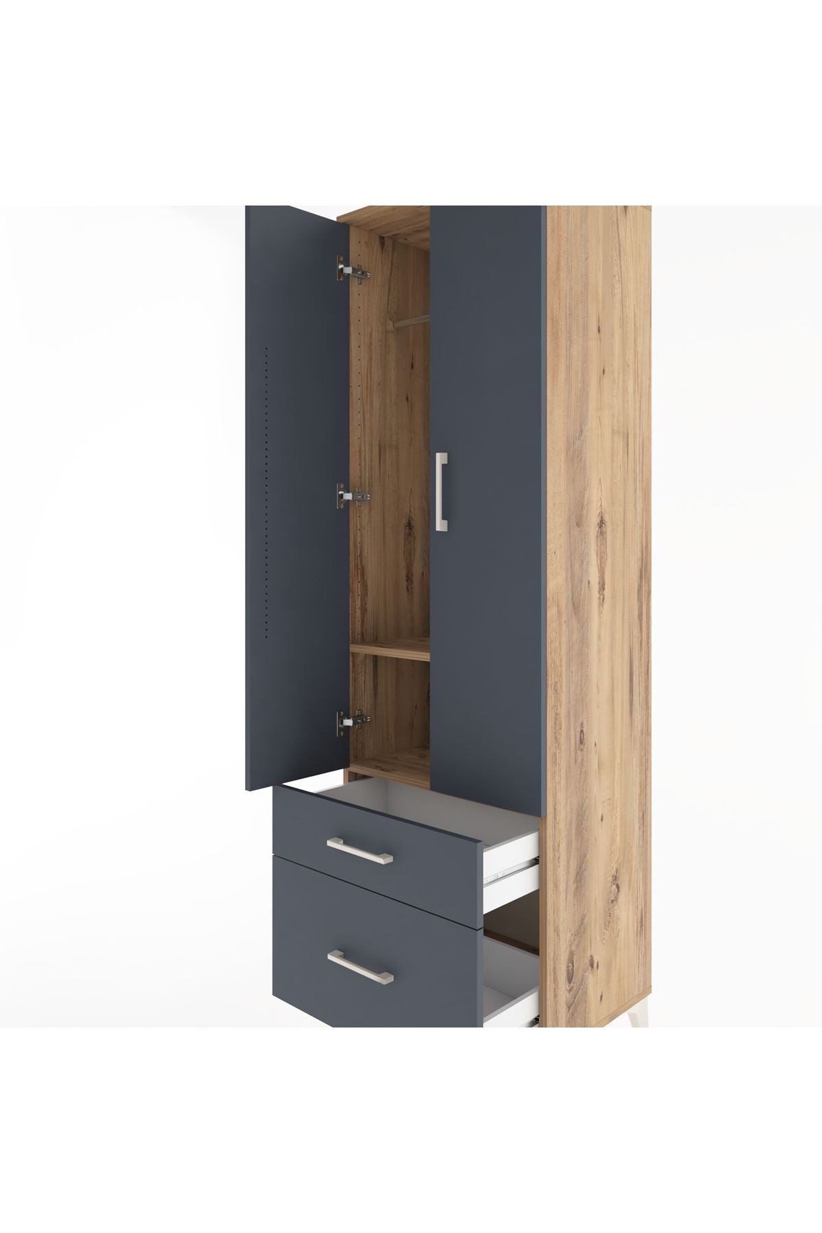 Hyperion Dolap 2 Raflı 2 Çekmeceli Tek Askılı 60x44x195 Çam-Antrasit