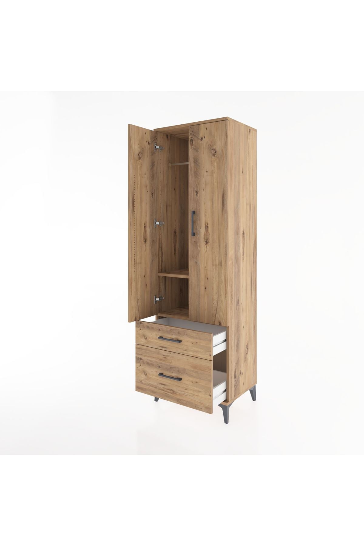 Hyperion Dolap 2 Raflı 2 Çekmeceli Tek Askılı 60x44x195 Çam-Çam