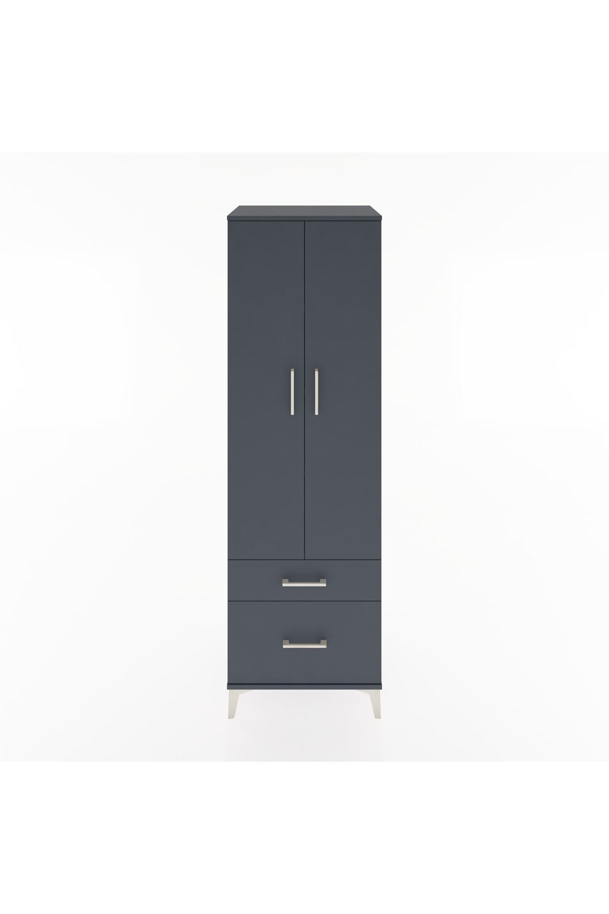 Hyperion Dolap 4 Raflı 2 Çekmeceli 2 Kapaklı 60x44x195 Antrasit-Antrasit
