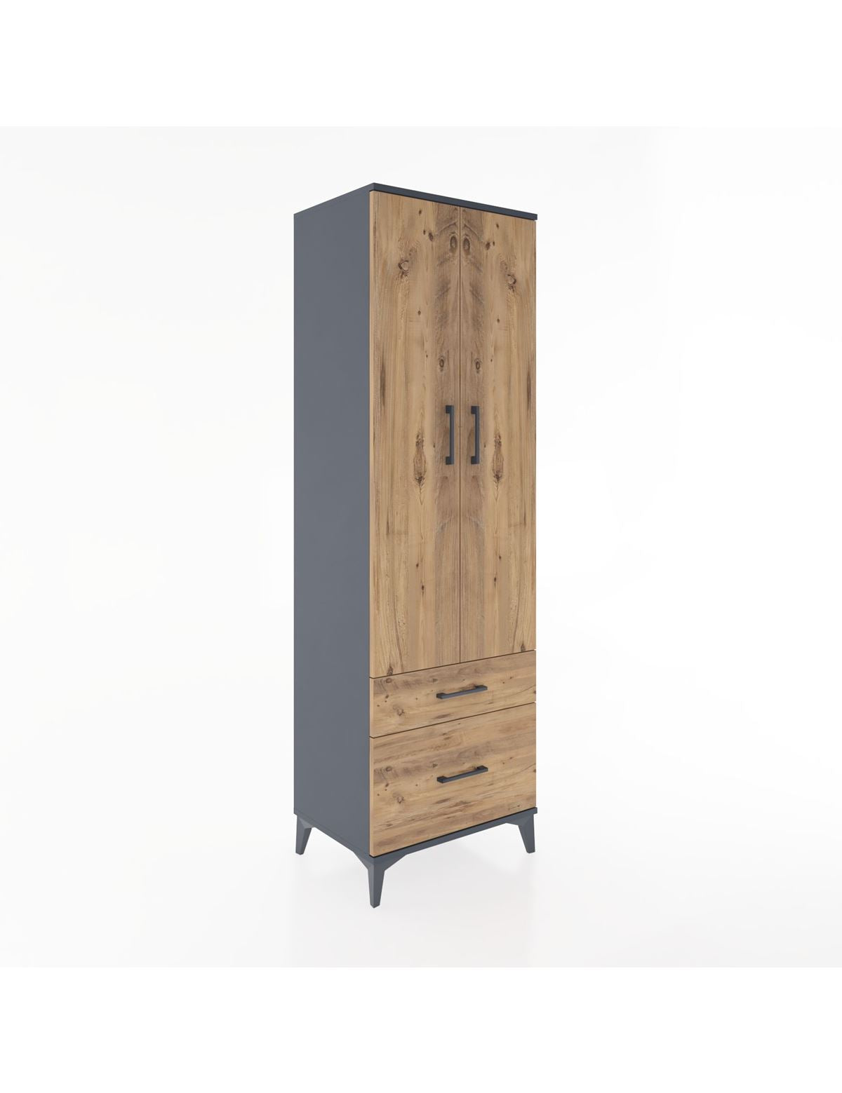 Hyperion Dolap 4 Raflı 2 Çekmeceli 2 Kapaklı 60x44x195 Antrasit-Çam