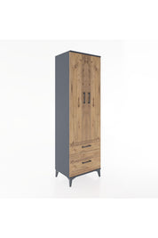 Hyperion Dolap 4 Raflı 2 Çekmeceli 2 Kapaklı 60x44x195 Antrasit-Çam