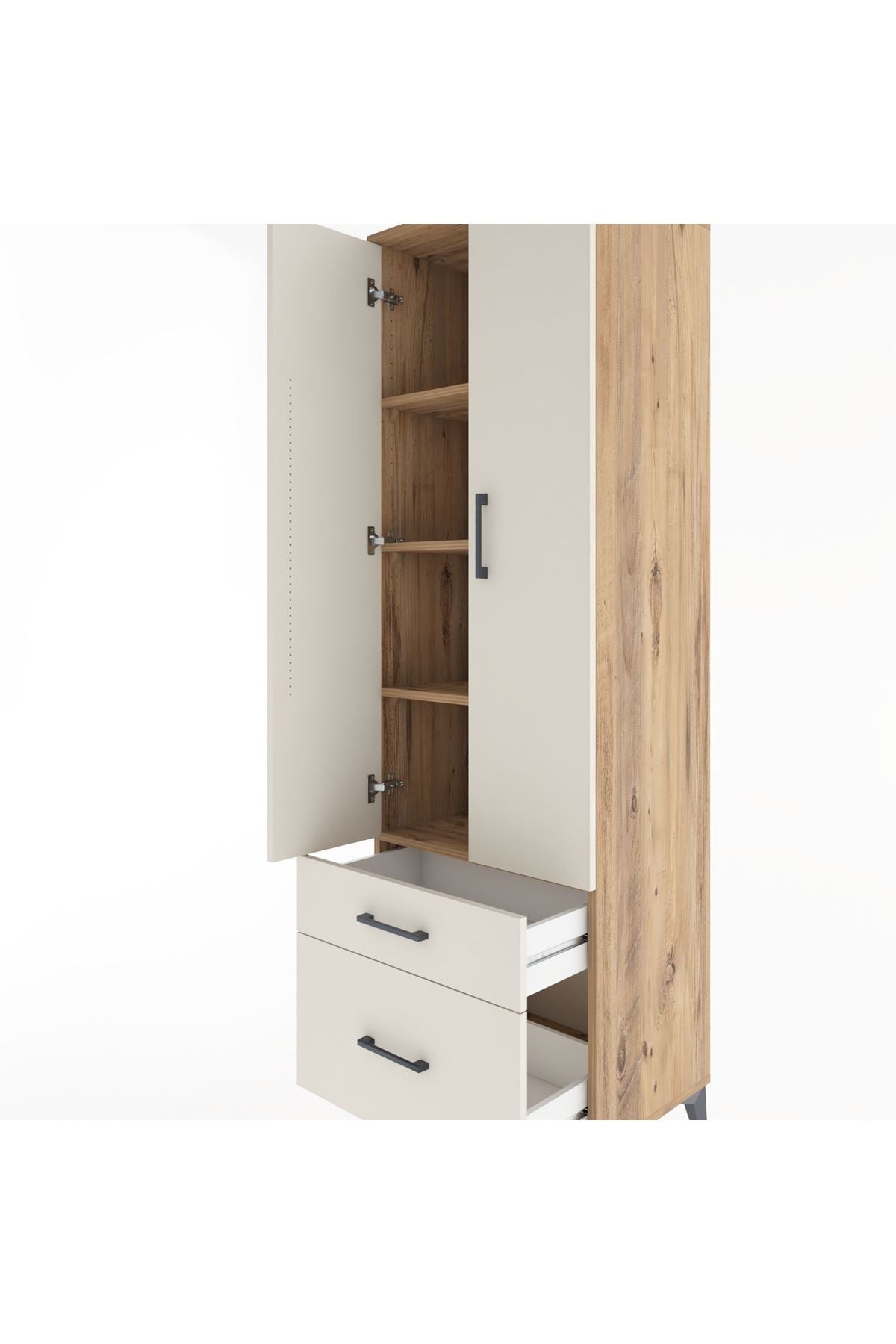 Hyperion Dolap 4 Raflı 2 Çekmeceli 2 Kapaklı 60x44x195 Çam-Aytaşı