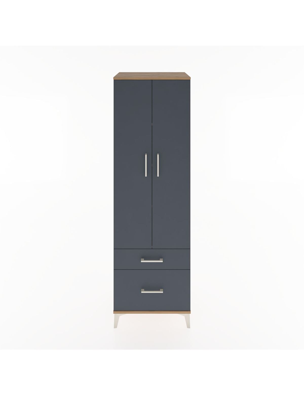 Hyperion Dolap 4 Raflı 2 Çekmeceli 2 Kapaklı 60x44x195 Çam-Antrasit