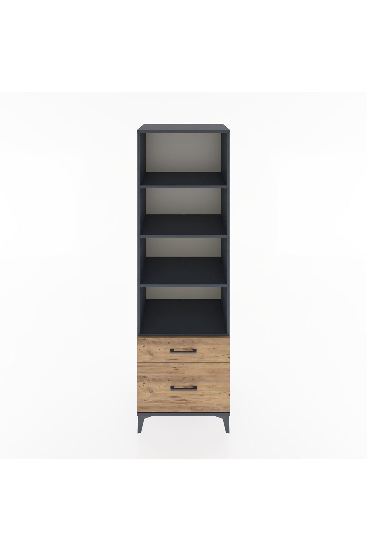 Hyperion Dolap 4 Raflı 2 Çekmeceli 60x44x195 Antrasit-Çam