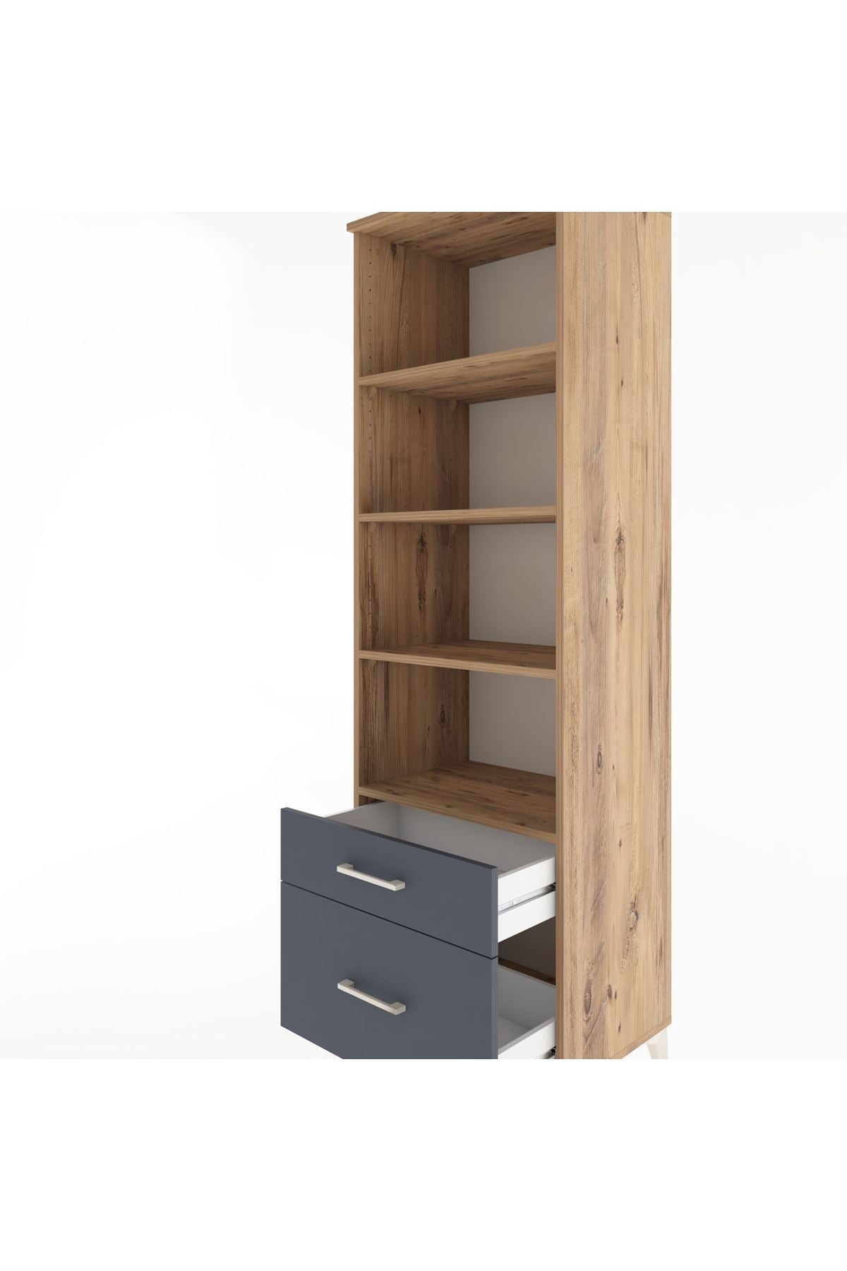 Hyperion Dolap 4 Raflı 2 Çekmeceli 60x44x195 Çam-Antrasit