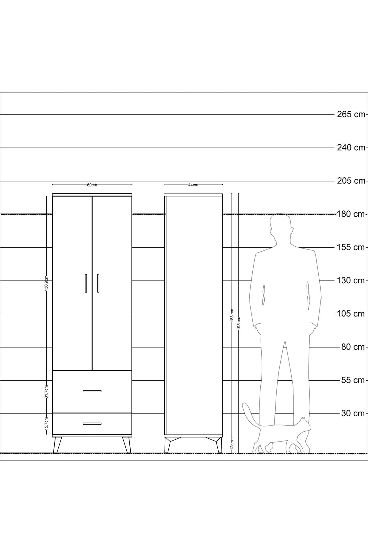 Hyperion Dolap 2 Raflı 2 Çekmeceli Tek Askılı 60x44x195 Aytaşı-Antrasit