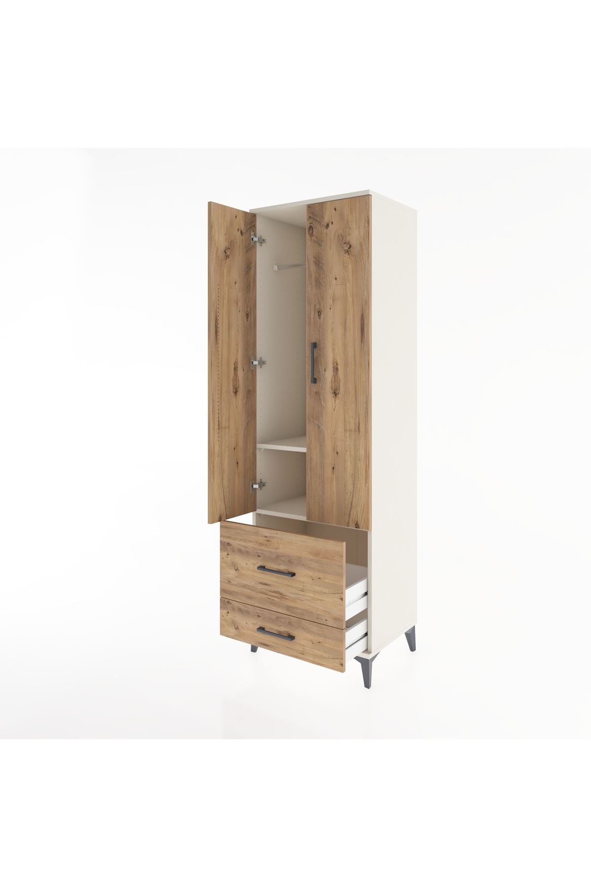 Hyperion Dolap 2 Raflı 2 Çekmeceli Tek Askılı 60x44x195 Aytaşı-Çam