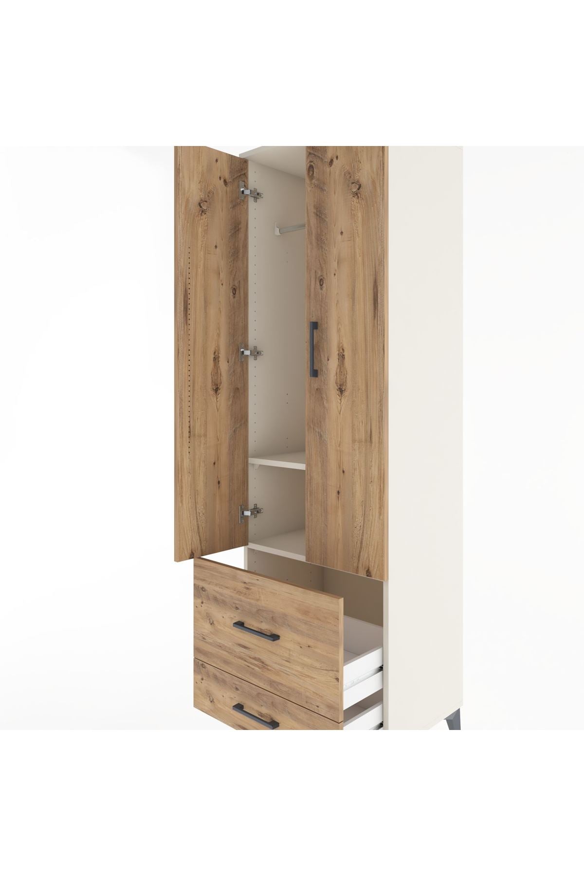 Hyperion Dolap 2 Raflı 2 Çekmeceli Tek Askılı 60x44x195 Aytaşı-Çam