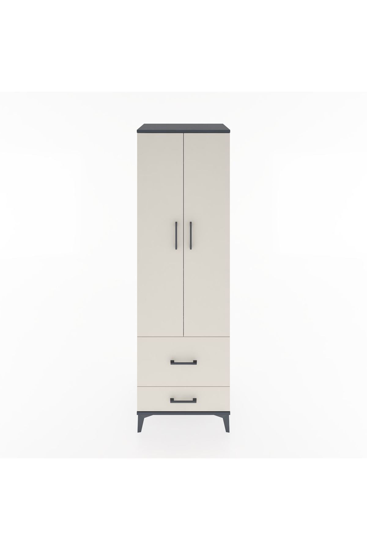 Hyperion Dolap 2 Raflı 2 Çekmeceli Tek Askılı 60x44x195 Antrasit-Aytaşı