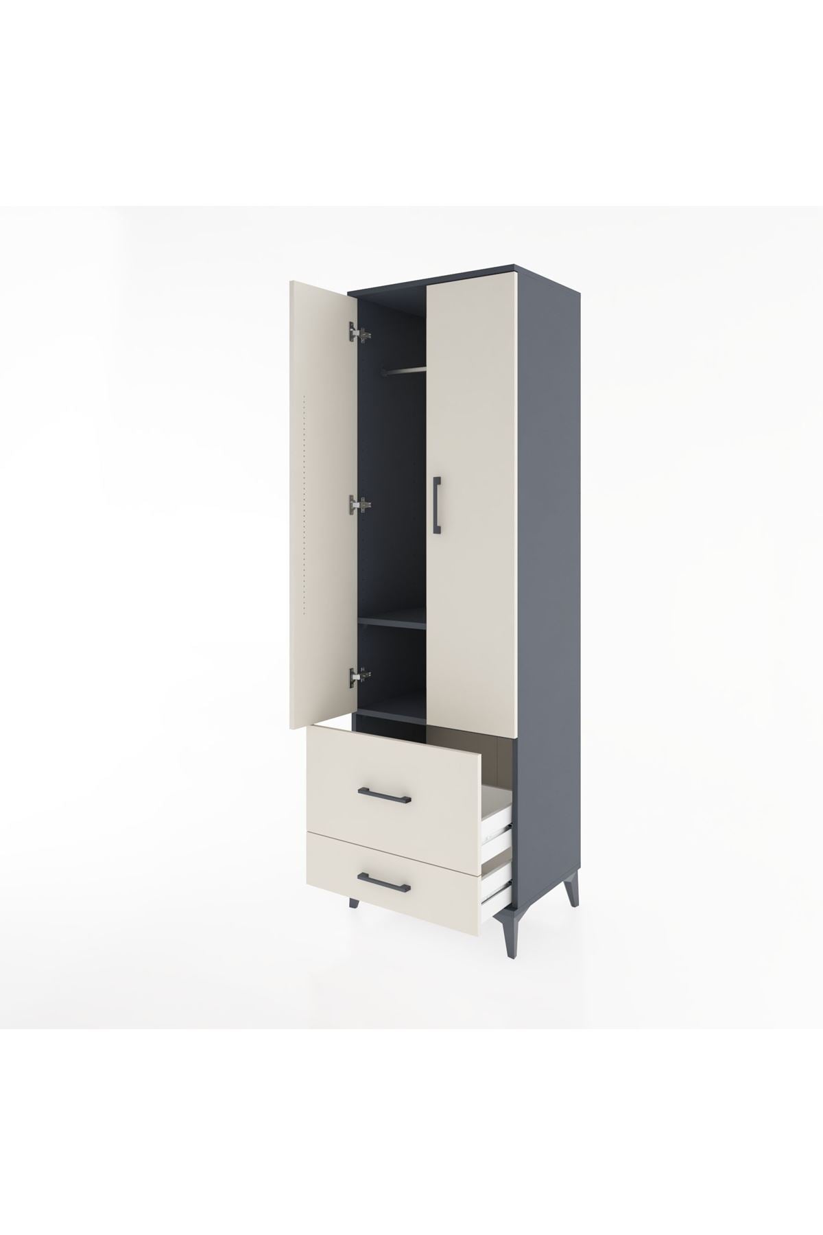 Hyperion Dolap 2 Raflı 2 Çekmeceli Tek Askılı 60x44x195 Antrasit-Aytaşı