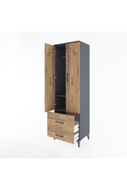Hyperion Dolap 2 Raflı 2 Çekmeceli Tek Askılı 60x44x195 Antrasit-Çam