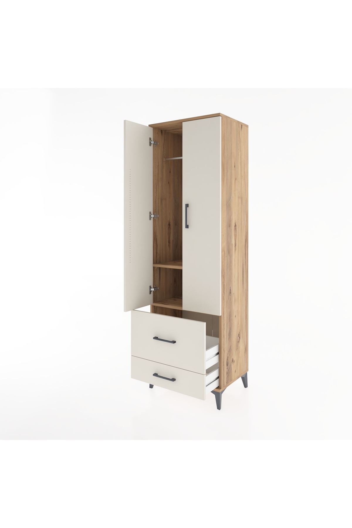 Hyperion Dolap 2 Raflı 2 Çekmeceli Tek Askılı 60x44x195 Çam-Aytaşı