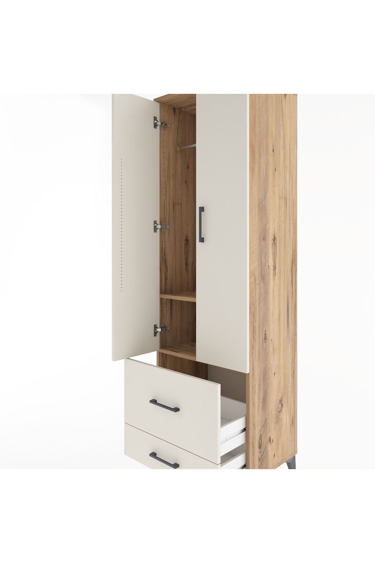 Hyperion Dolap 2 Raflı 2 Çekmeceli Tek Askılı 60x44x195 Çam-Aytaşı