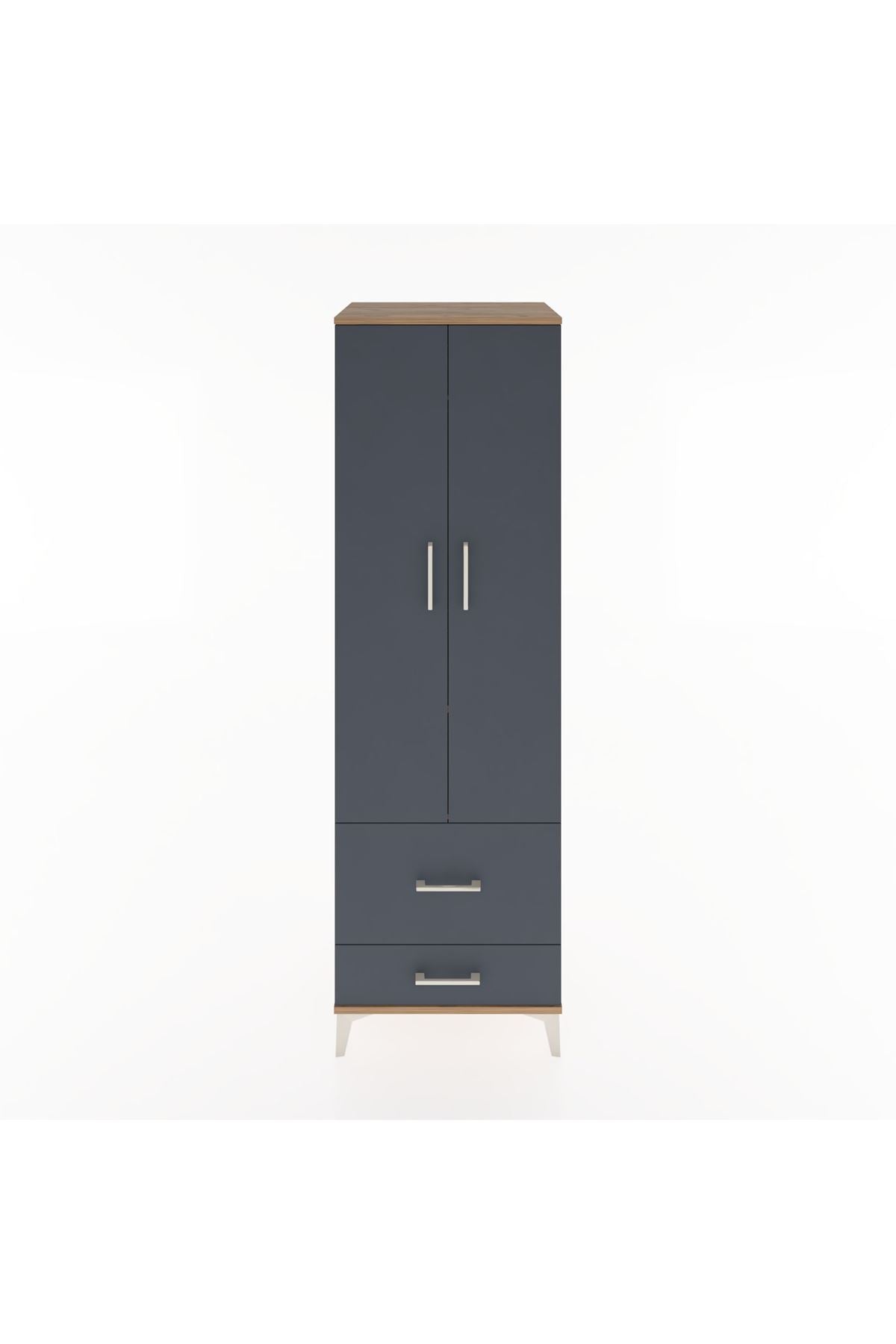 Hyperion Dolap 2 Raflı 2 Çekmeceli Tek Askılı 60x44x195 Çam-Antrasit