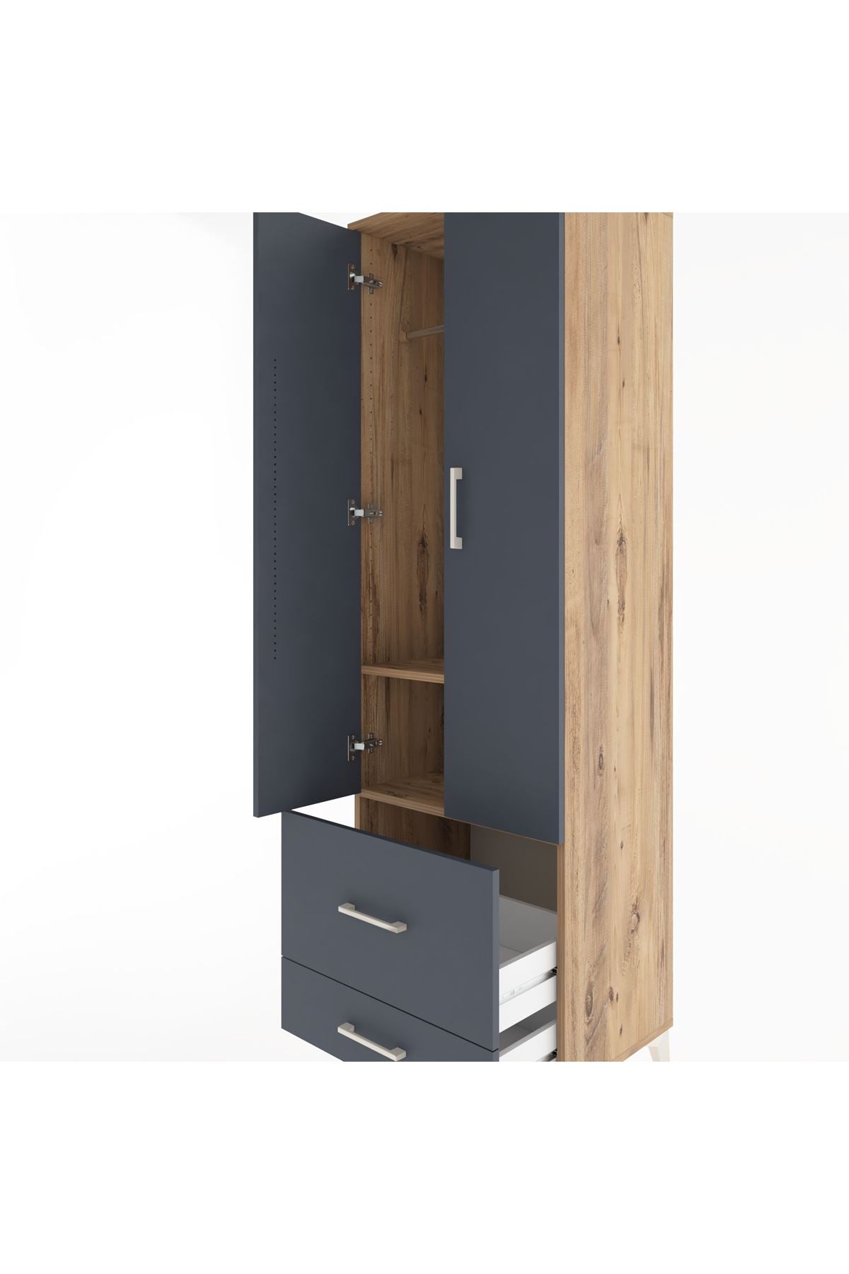 Hyperion Dolap 2 Raflı 2 Çekmeceli Tek Askılı 60x44x195 Çam-Antrasit