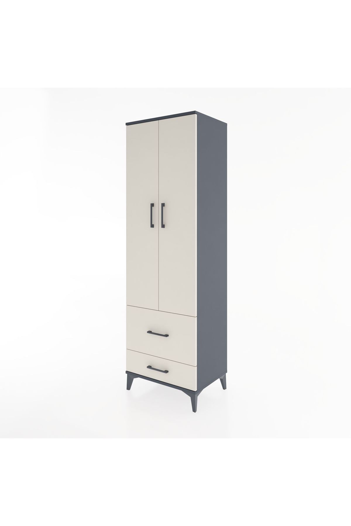 Hyperion Dolap 4 Raflı 2 Çekmeceli 2 Kapaklı 60x44x195 Antrasit-Aytaşı