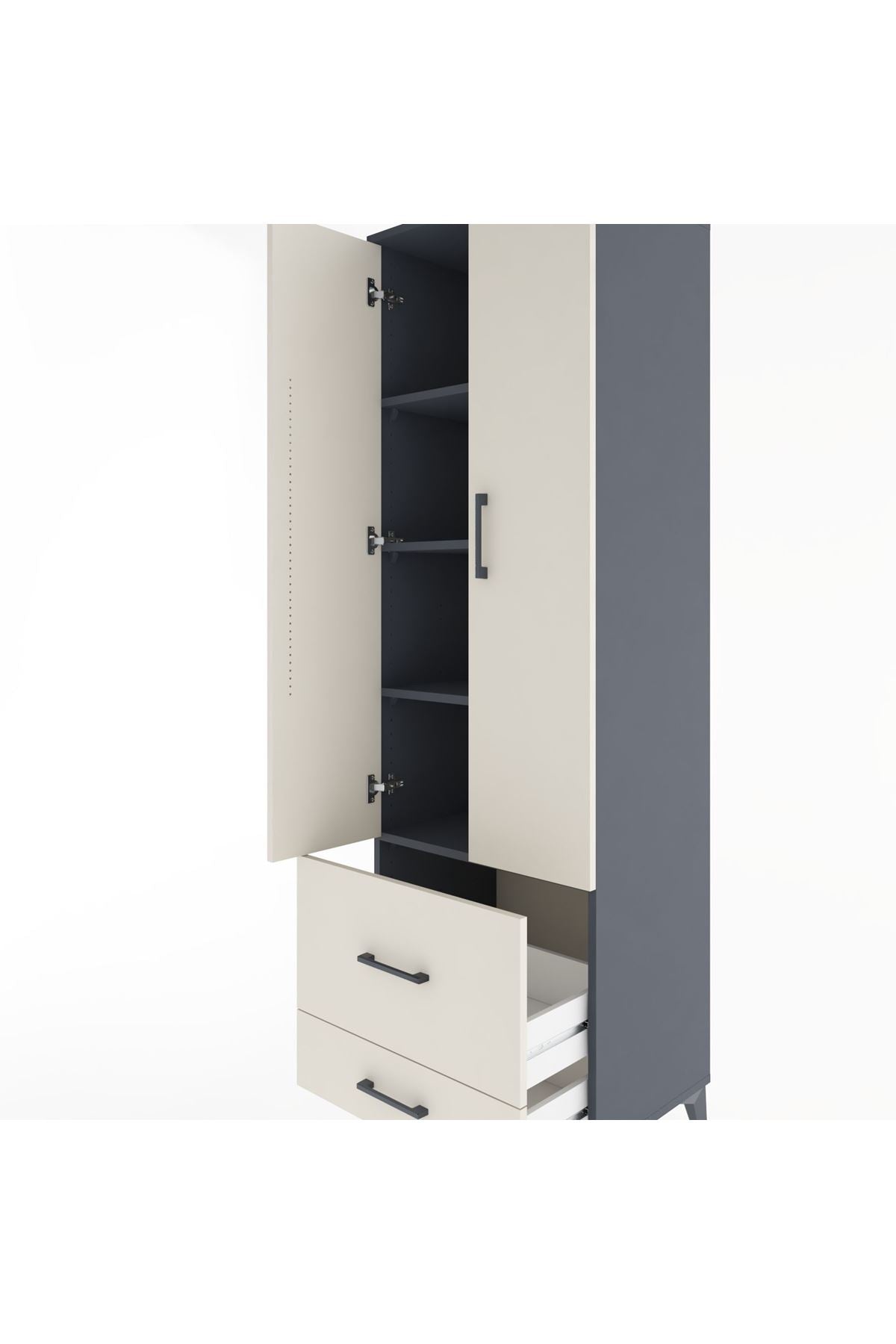Hyperion Dolap 4 Raflı 2 Çekmeceli 2 Kapaklı 60x44x195 Antrasit-Aytaşı