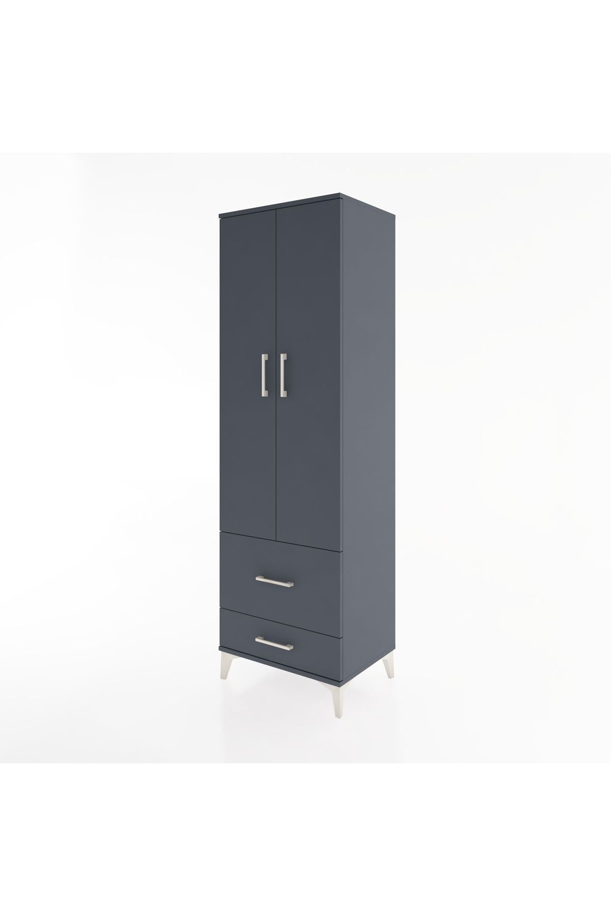 Hyperion Dolap 4 Raflı 2 Çekmeceli 2 Kapaklı 60x44x195 Antrasit-Antrasit