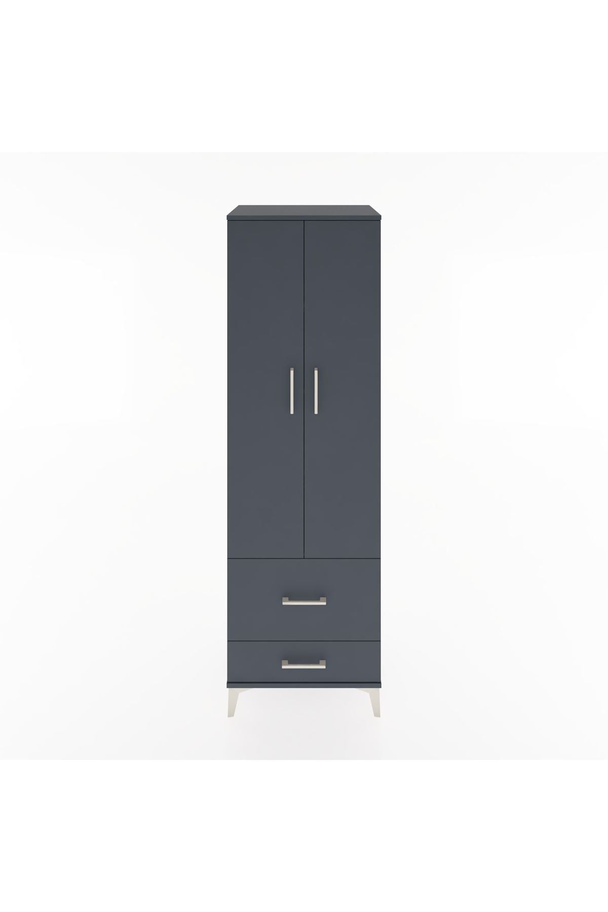 Hyperion Dolap 4 Raflı 2 Çekmeceli 2 Kapaklı 60x44x195 Antrasit-Antrasit
