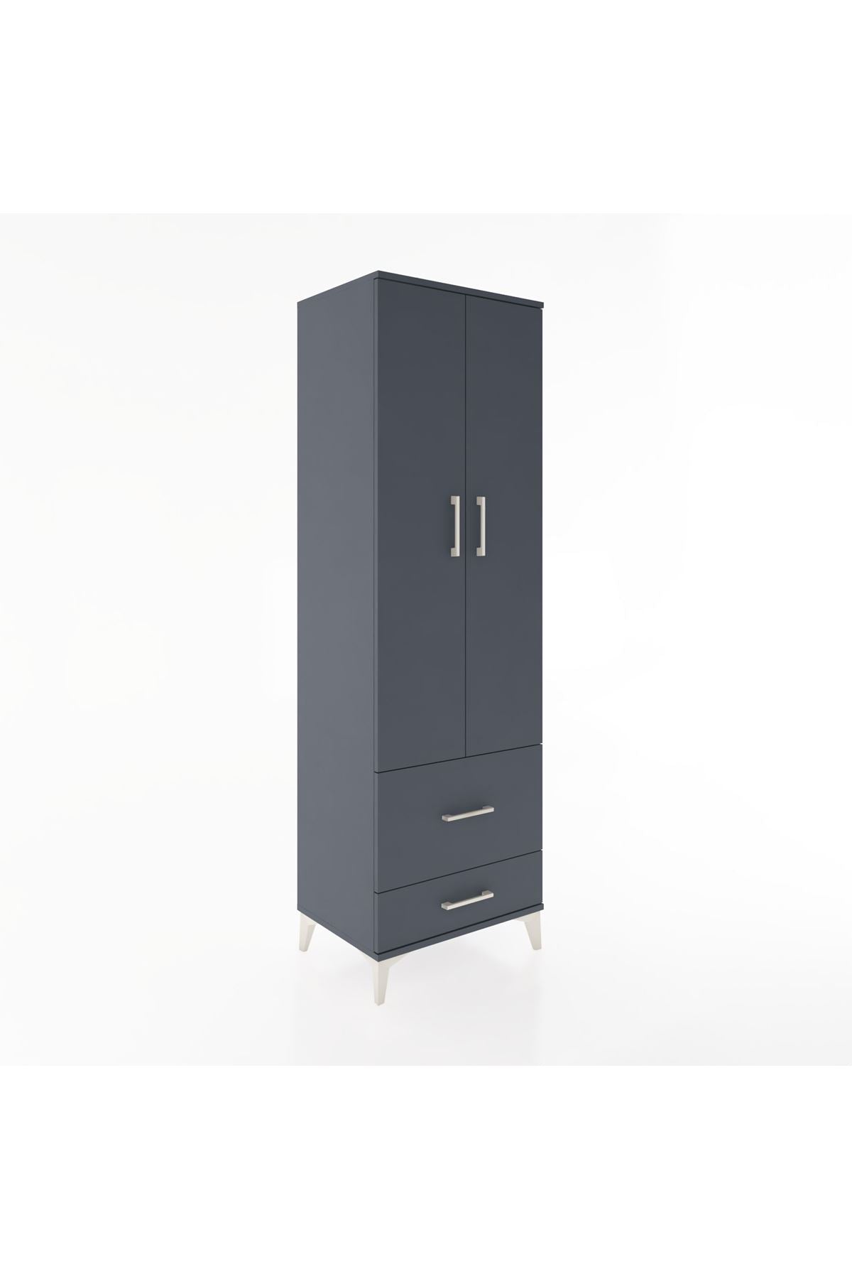 Hyperion Dolap 4 Raflı 2 Çekmeceli 2 Kapaklı 60x44x195 Antrasit-Antrasit