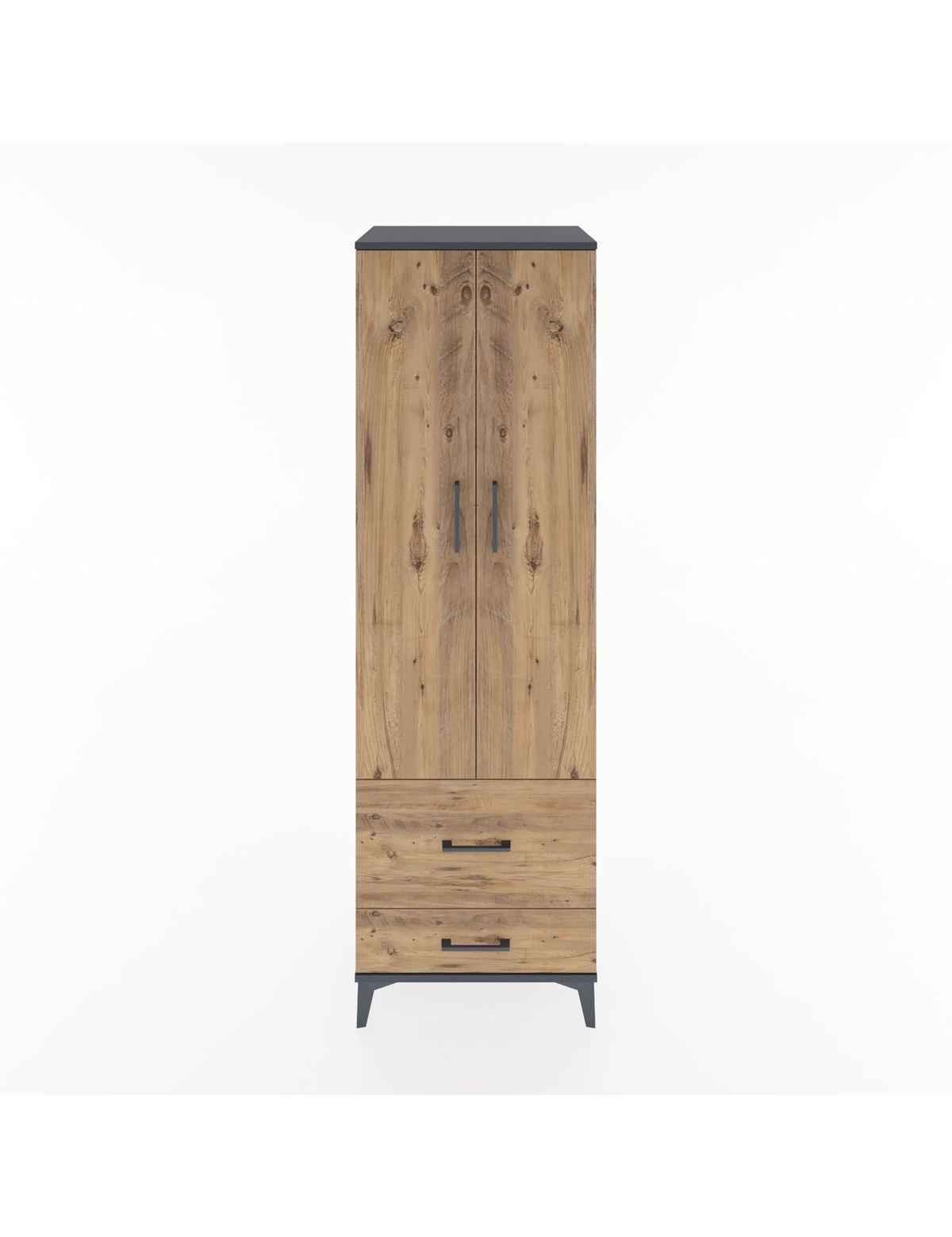 Hyperion Dolap 4 Raflı 2 Çekmeceli 2 Kapaklı 60x44x195 Antrasit-Çam