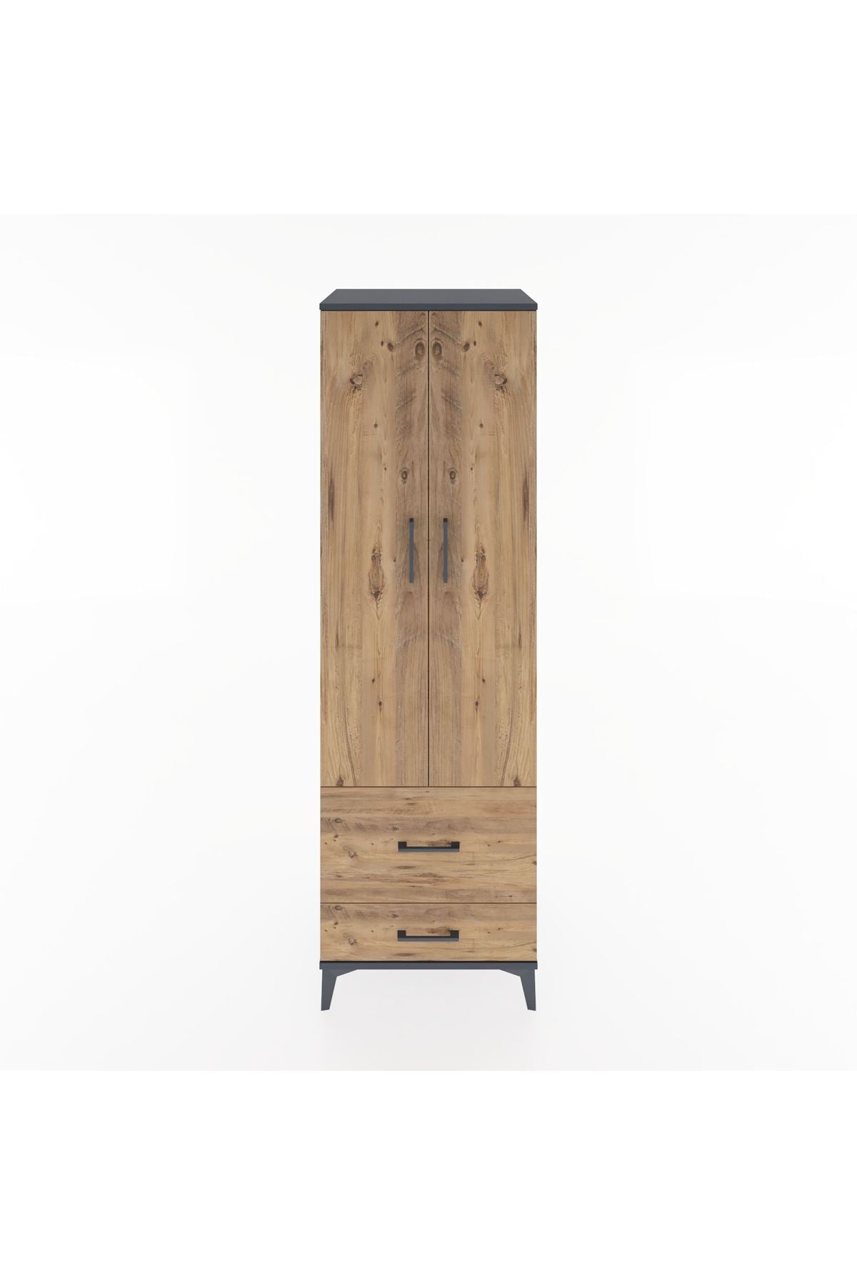 Hyperion Dolap 4 Raflı 2 Çekmeceli 2 Kapaklı 60x44x195 Antrasit-Çam