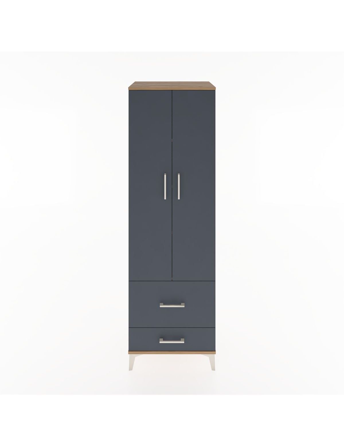 Hyperion Dolap 4 Raflı 2 Çekmeceli 2 Kapaklı 60x44x195 Çam-Antrasit