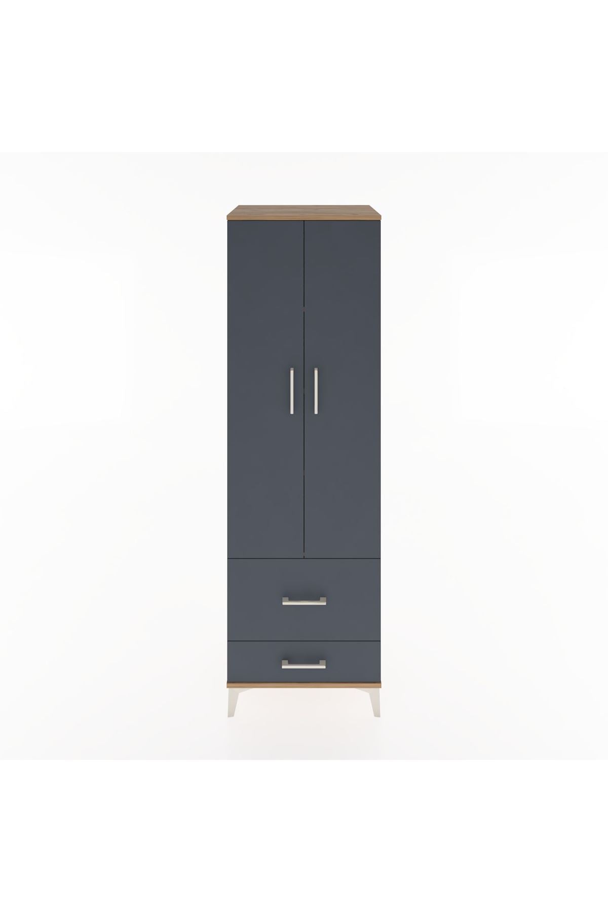 Hyperion Dolap 4 Raflı 2 Çekmeceli 2 Kapaklı 60x44x195 Çam-Antrasit