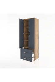 Hyperion Dolap 4 Raflı 2 Çekmeceli 2 Kapaklı 60x44x195 Çam-Antrasit