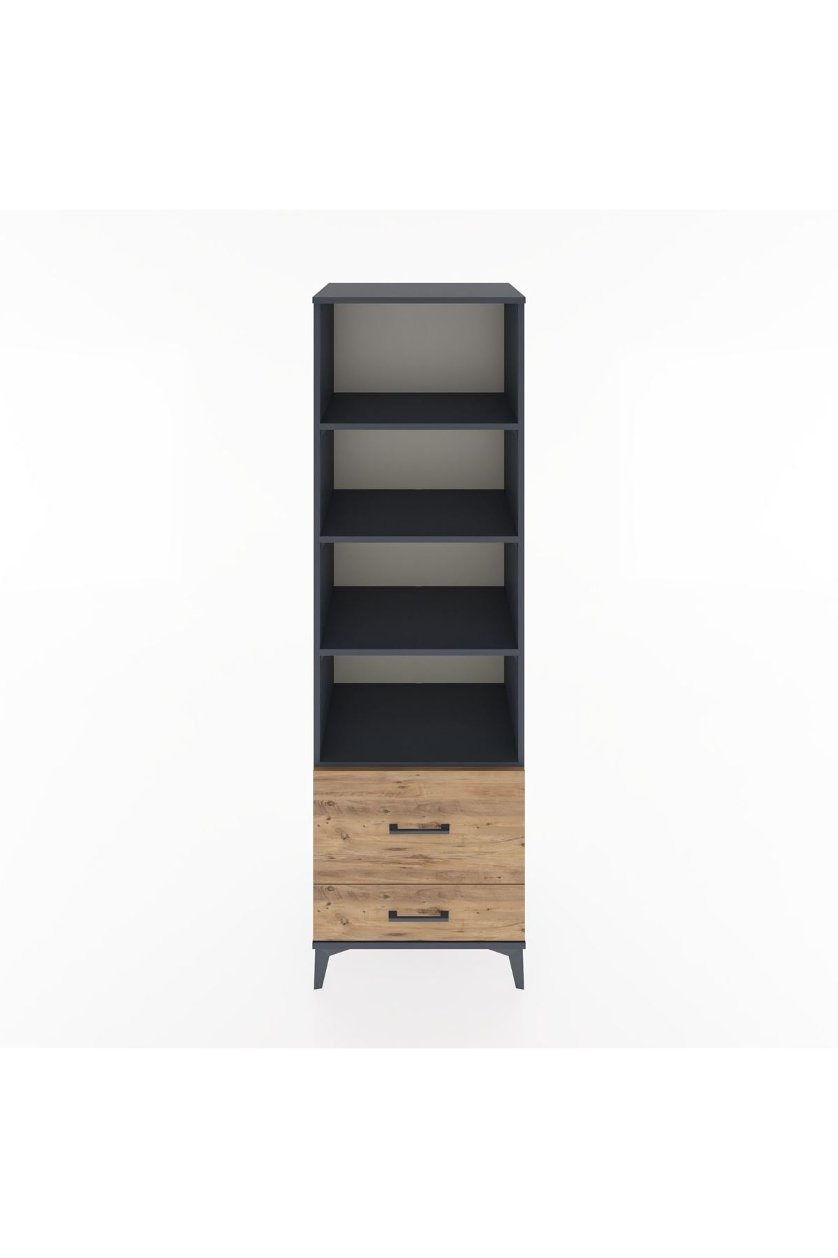 Hyperion Dolap 4 Raflı 2 Çekmeceli 60x44x195 Antrasit-Çam