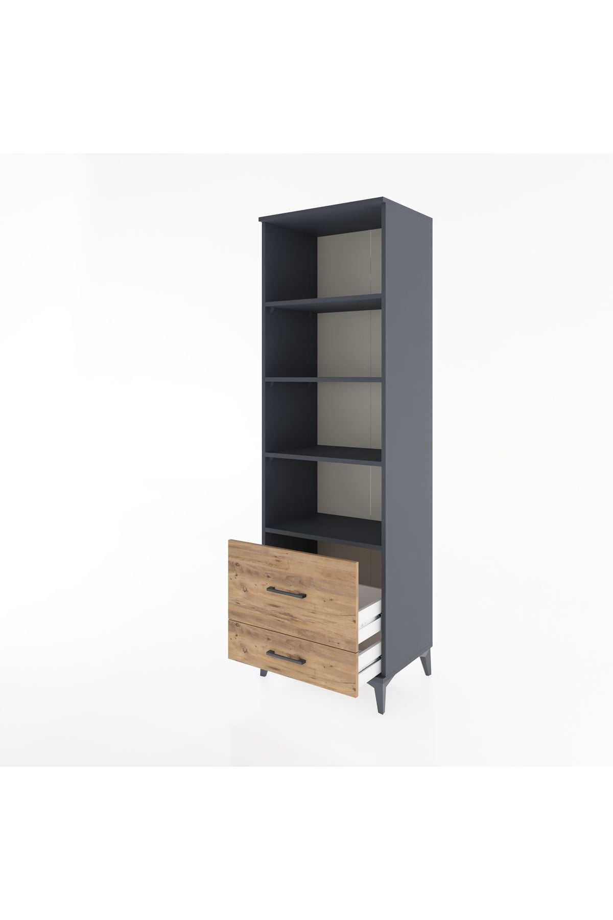 Hyperion Dolap 4 Raflı 2 Çekmeceli 60x44x195 Antrasit-Çam