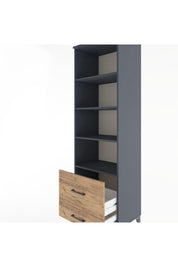 Hyperion Dolap 4 Raflı 2 Çekmeceli 60x44x195 Antrasit-Çam