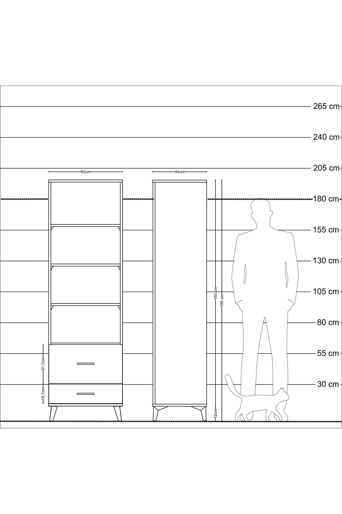 Hyperion Dolap 4 Raflı 2 Çekmeceli 60x44x195 Çam-Aytaşı