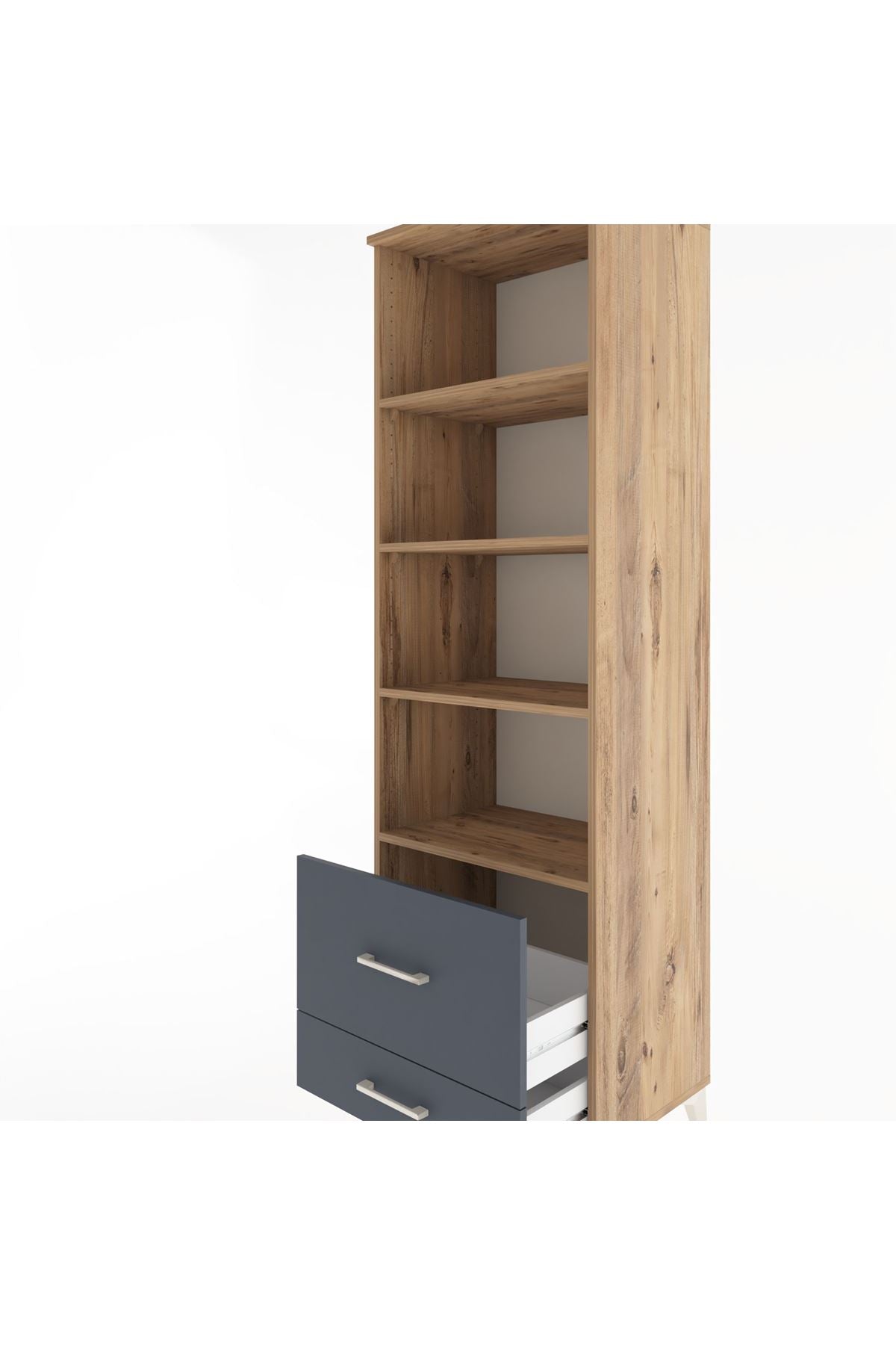 Hyperion Dolap 4 Raflı 2 Çekmeceli 60x44x195 Çam-Antrasit