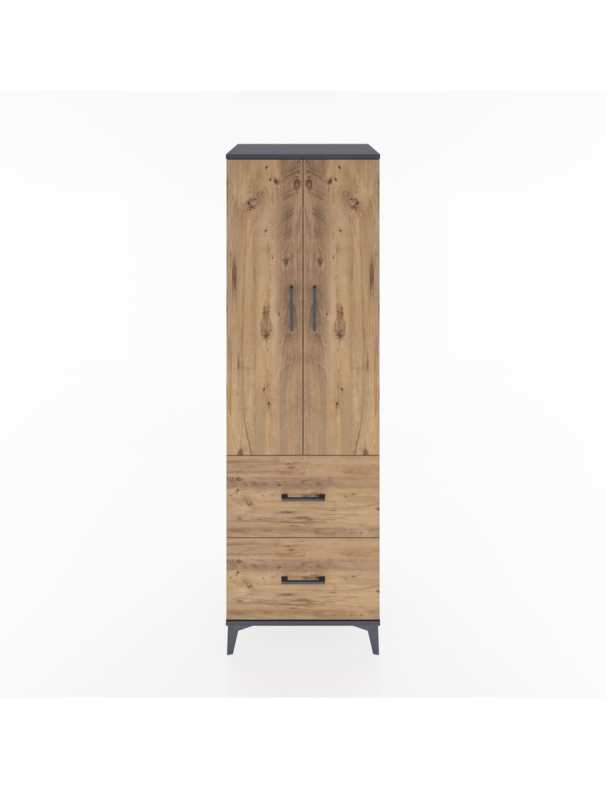 Hyperion Dolap 2 Raflı 2 Çekmeceli Tek Askılı 60x44x195 Antrasit-Çam