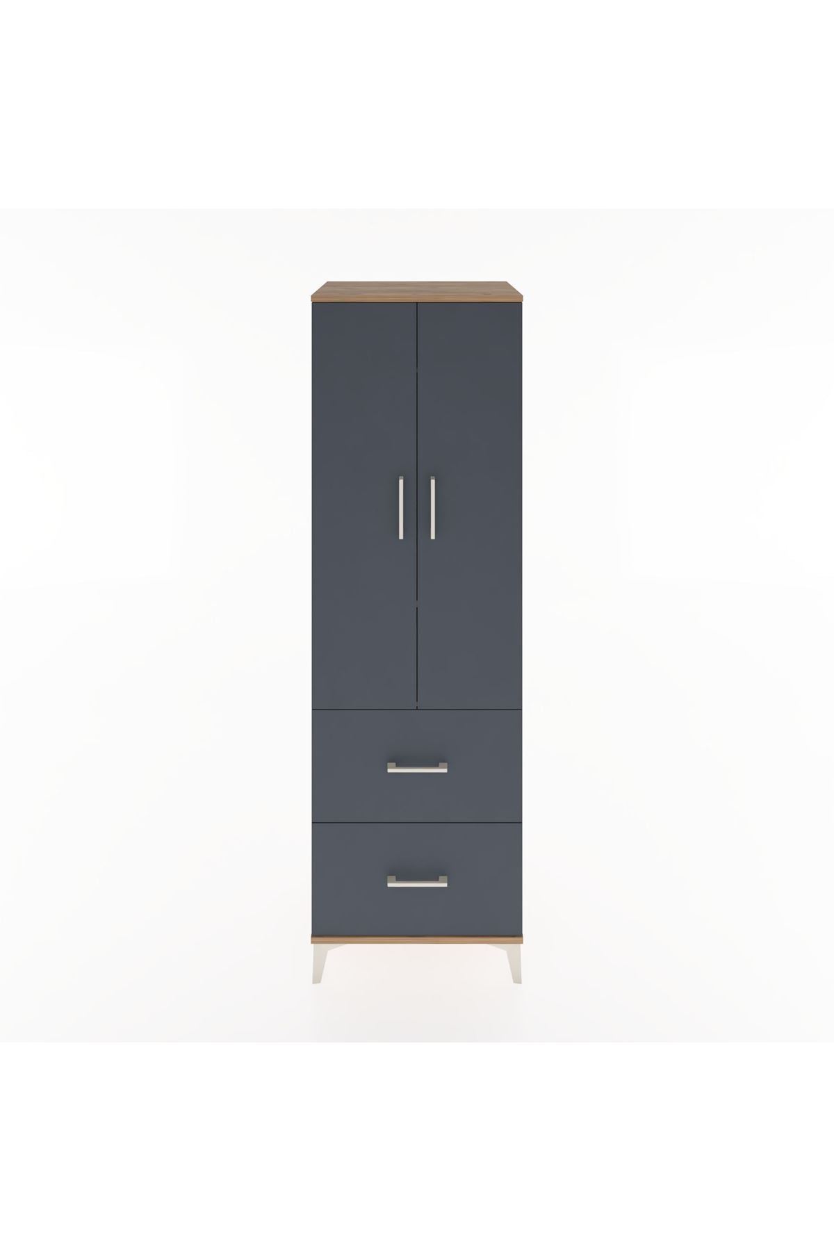 Hyperion Dolap 2 Raflı 2 Çekmeceli Tek Askılı 60x44x195 Çam-Antrasit