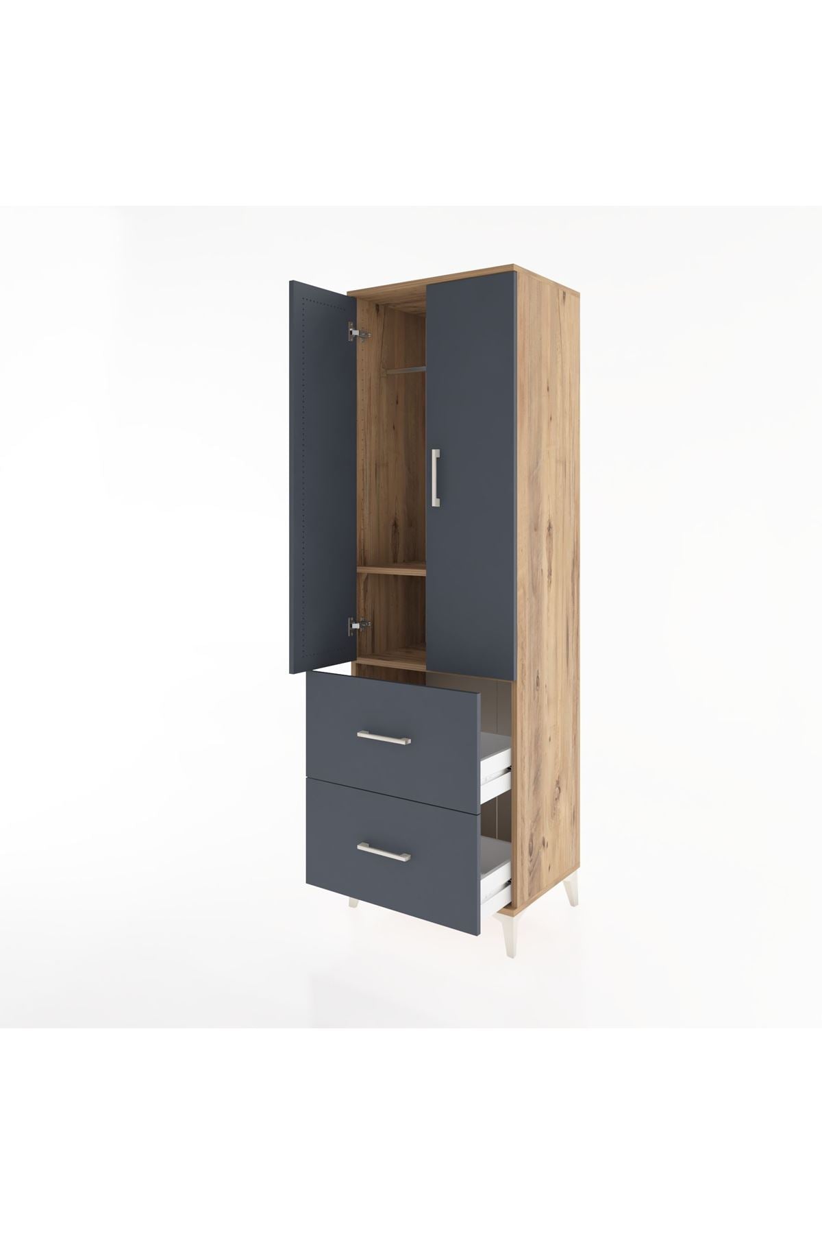 Hyperion Dolap 2 Raflı 2 Çekmeceli Tek Askılı 60x44x195 Çam-Antrasit