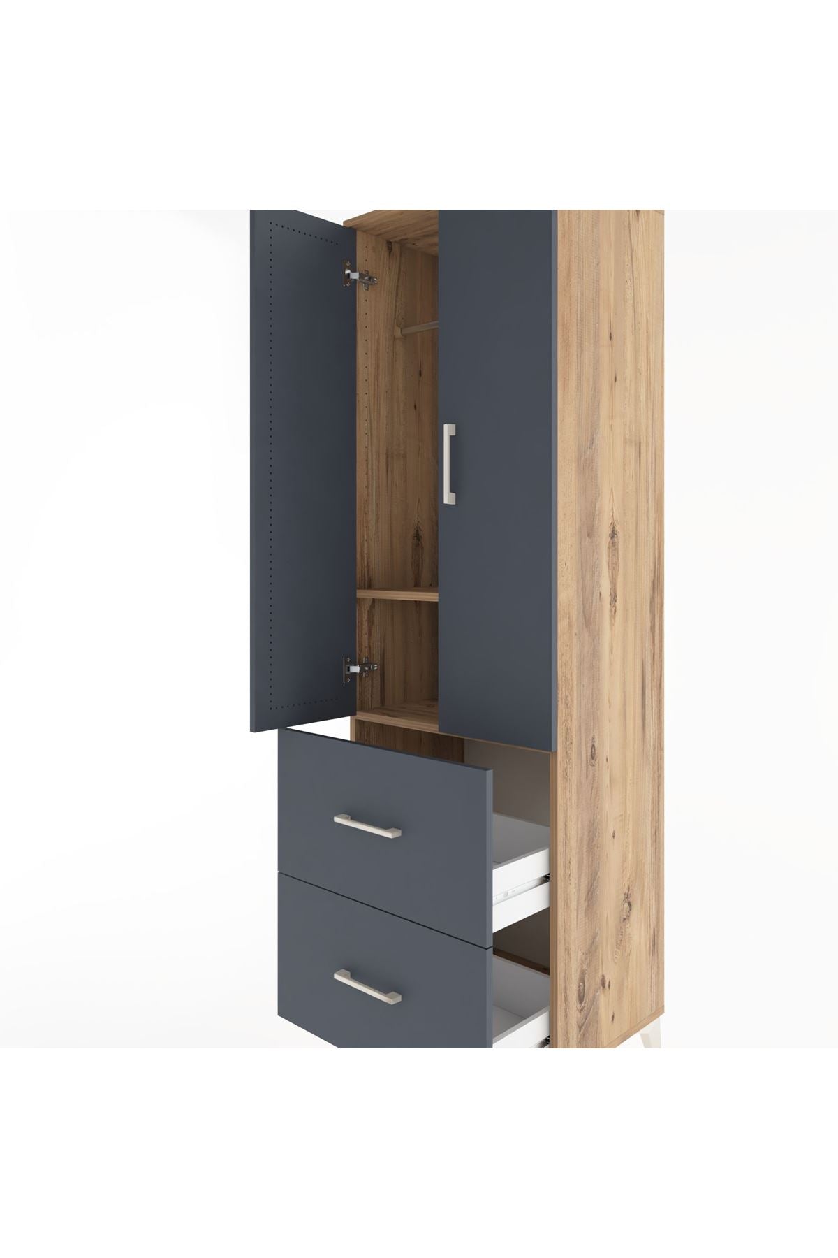 Hyperion Dolap 2 Raflı 2 Çekmeceli Tek Askılı 60x44x195 Çam-Antrasit