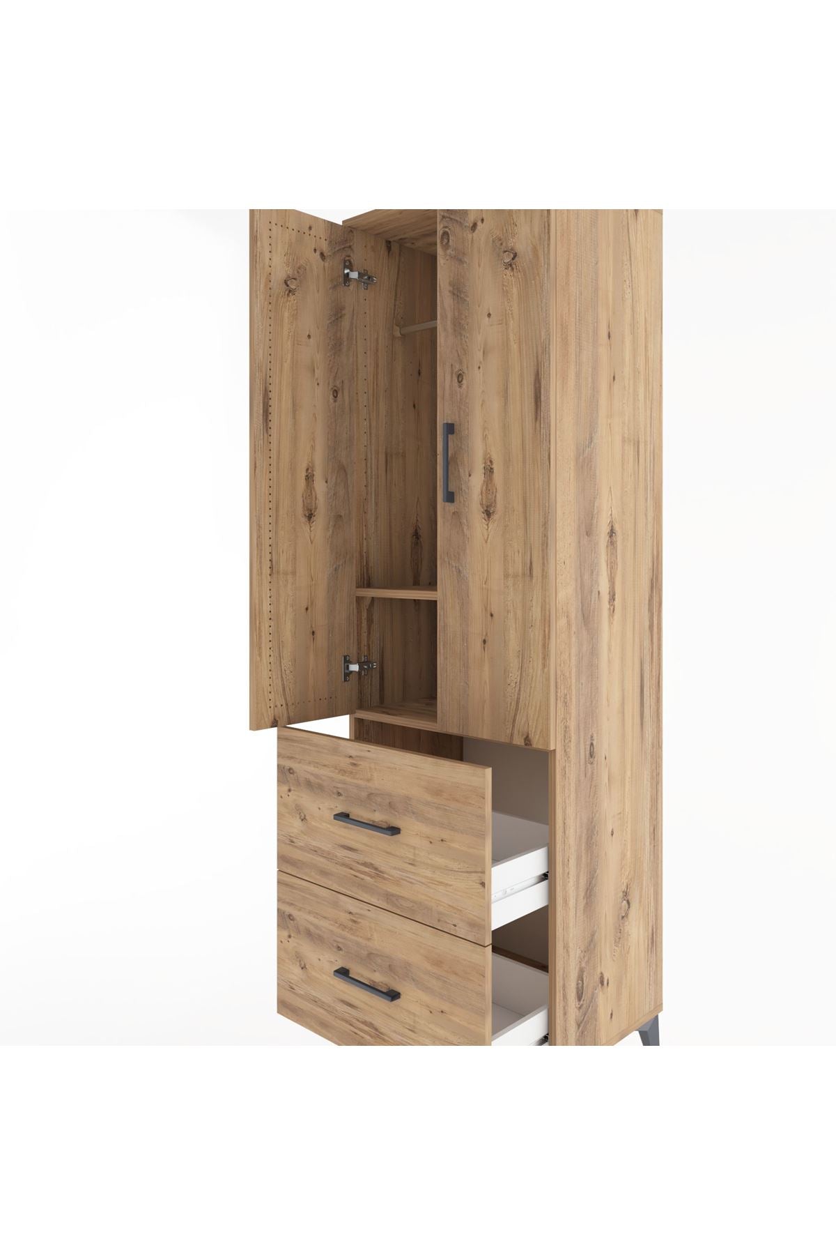 Hyperion Dolap 2 Raflı 2 Çekmeceli Tek Askılı 60x44x195 Çam-Çam