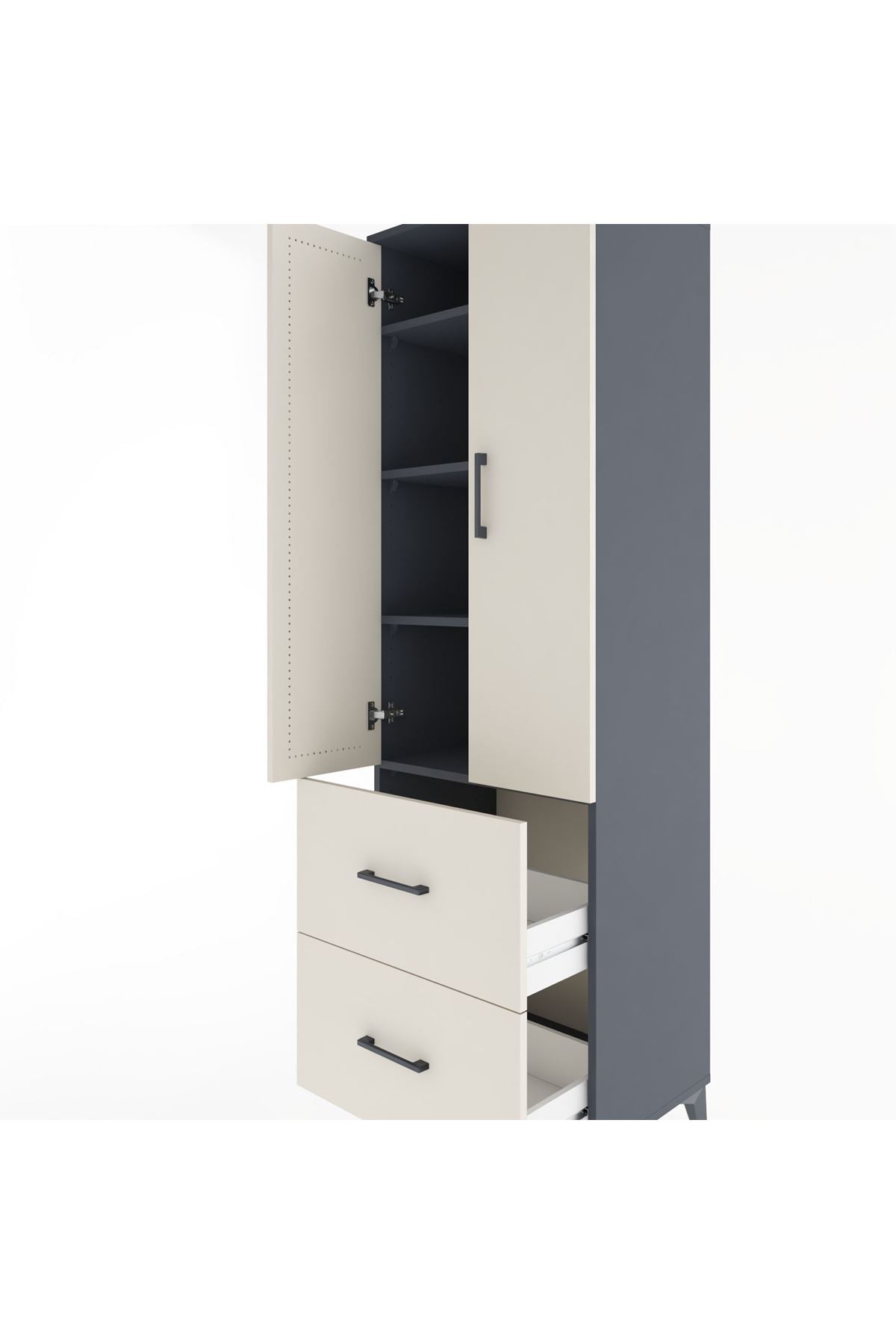 Hyperion Dolap 4 Raflı 2 Çekmeceli 2 Kapaklı 60x44x195 Antrasit-Aytaşı