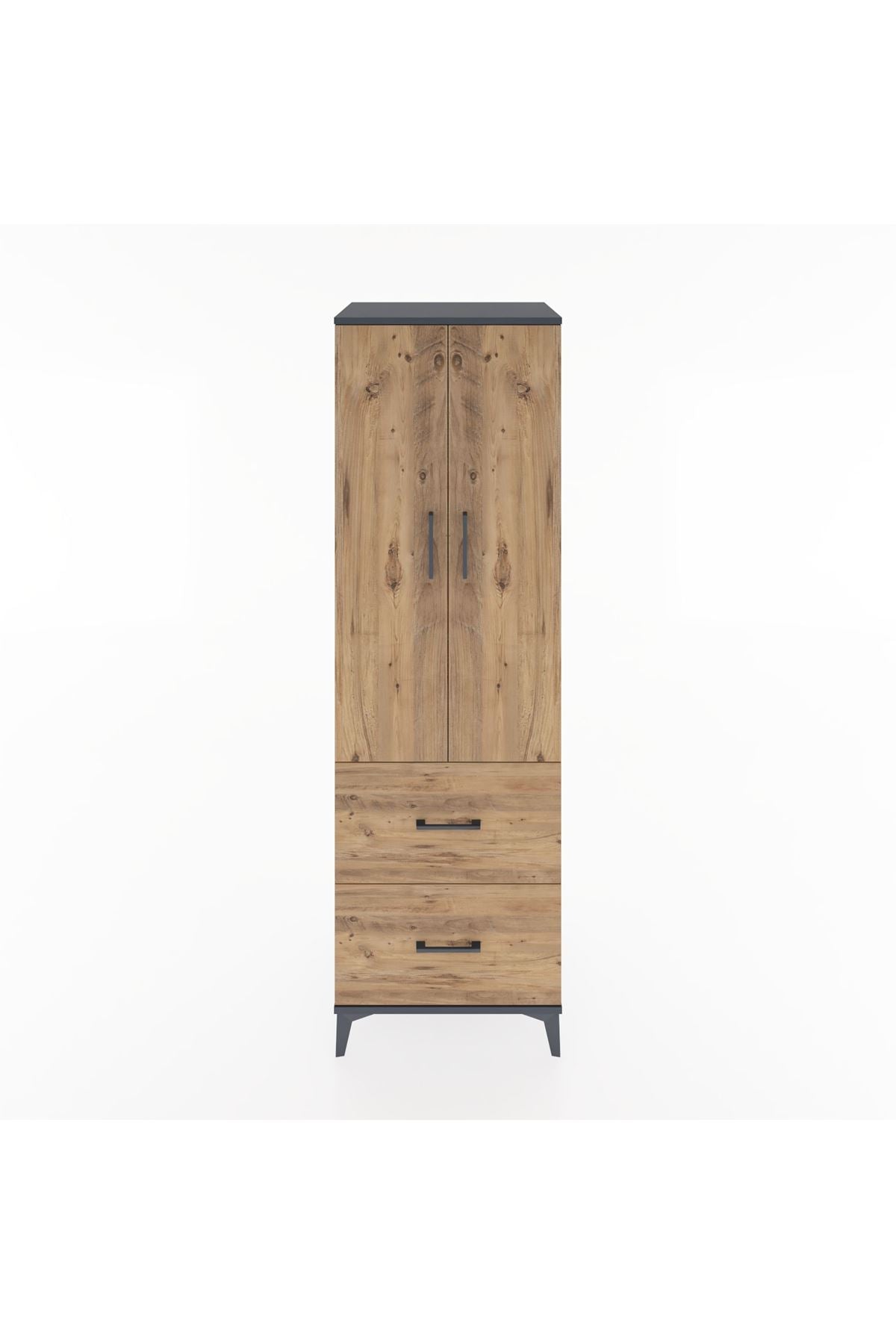 Hyperion Dolap 4 Raflı 2 Çekmeceli 2 Kapaklı 60x44x195 Antrasit-Çam