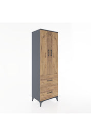 Hyperion Dolap 4 Raflı 2 Çekmeceli 2 Kapaklı 60x44x195 Antrasit-Çam