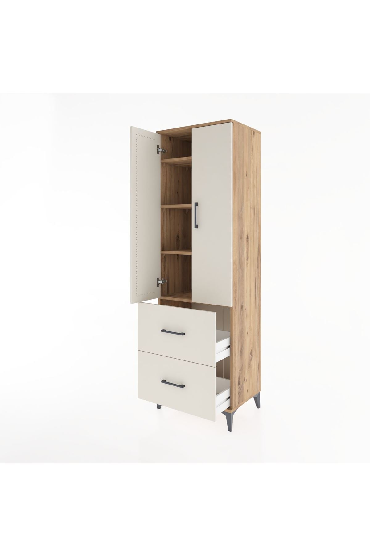 Hyperion Dolap 4 Raflı 2 Çekmeceli 2 Kapaklı 60x44x195 Çam-Aytaşı