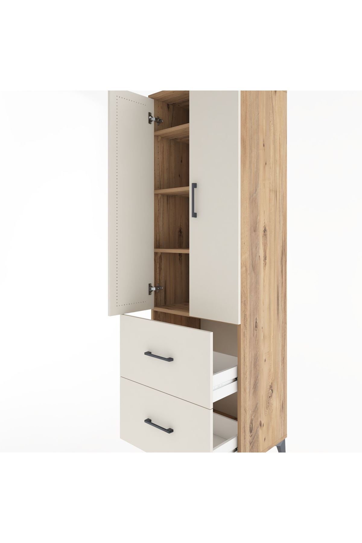 Hyperion Dolap 4 Raflı 2 Çekmeceli 2 Kapaklı 60x44x195 Çam-Aytaşı