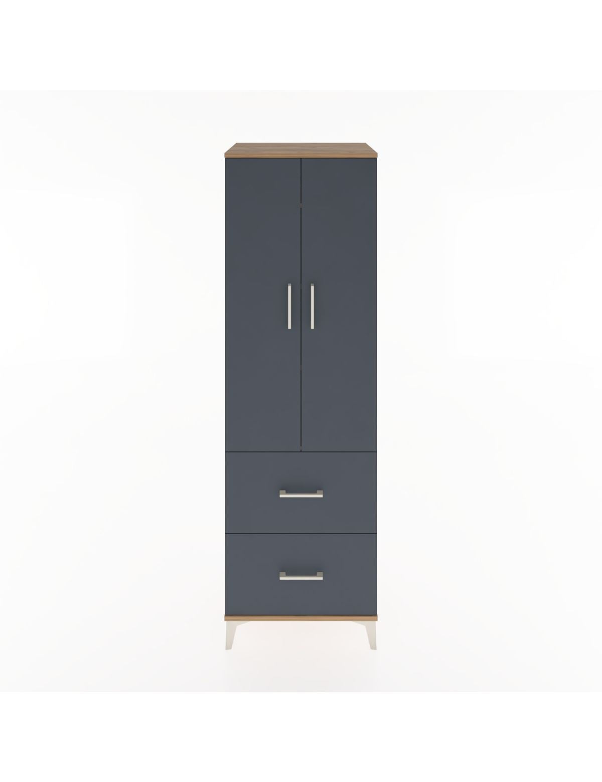 Hyperion Dolap 4 Raflı 2 Çekmeceli 2 Kapaklı 60x44x195 Çam-Antrasit