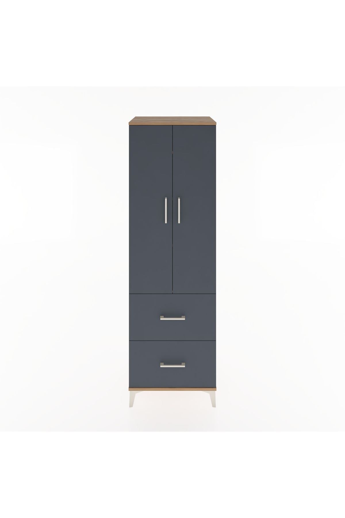 Hyperion Dolap 4 Raflı 2 Çekmeceli 2 Kapaklı 60x44x195 Çam-Antrasit