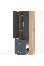 Hyperion Dolap 4 Raflı 2 Çekmeceli 2 Kapaklı 60x44x195 Çam-Antrasit