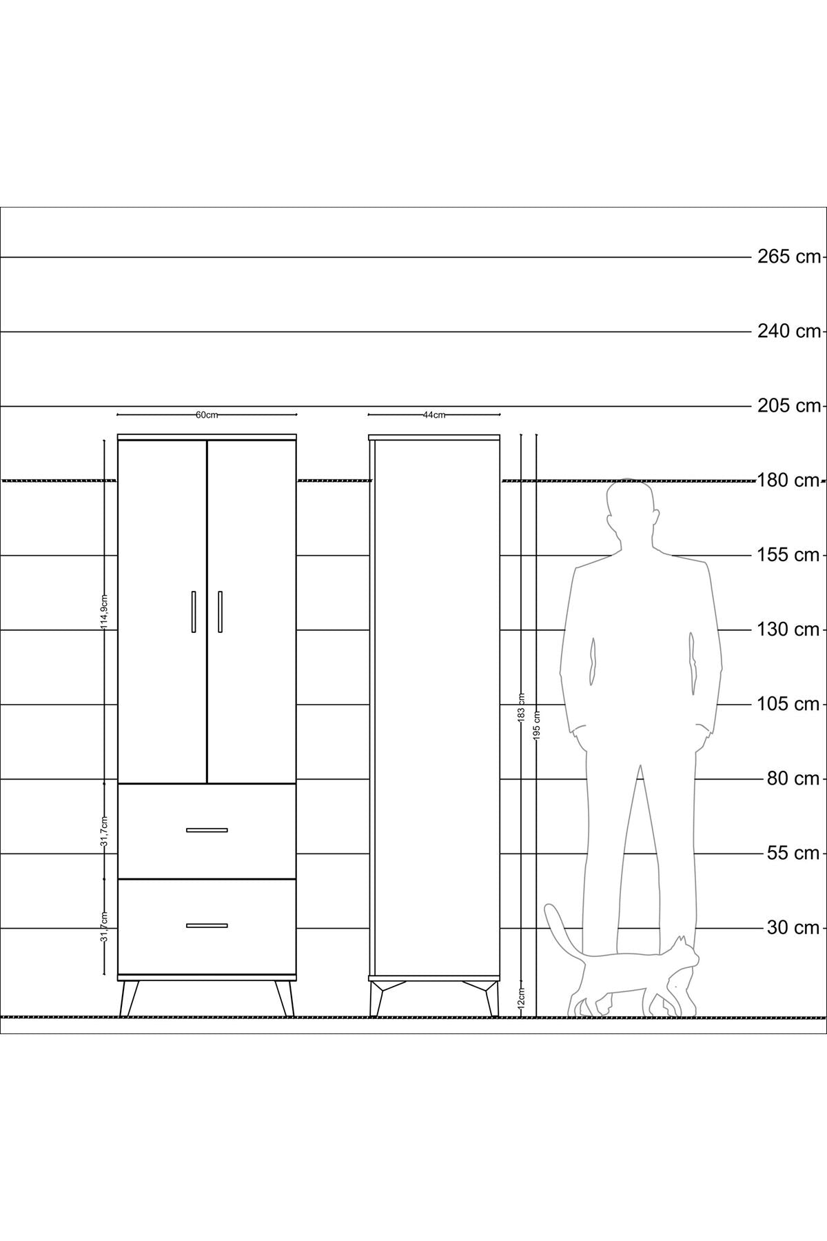 Hyperion Dolap 4 Raflı 2 Çekmeceli 2 Kapaklı 60x44x195 Çam-Antrasit