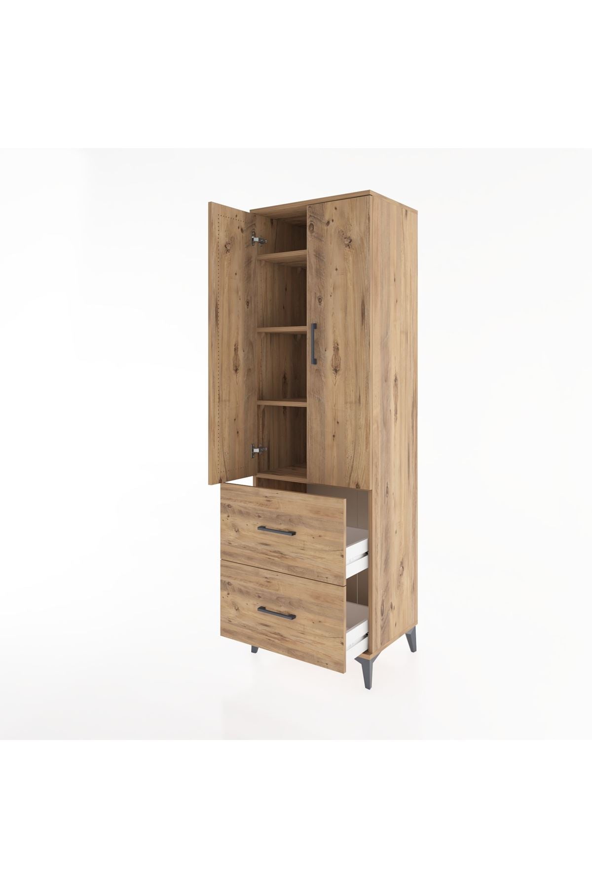 Hyperion Dolap 4 Raflı 2 Çekmeceli 2 Kapaklı 60x44x195 Çam-Çam